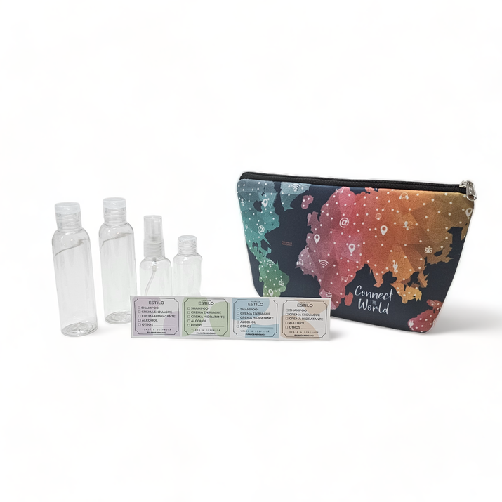 5% OFF - NECESER SIMIL NEOPREN + STICKERS + ATOMIZADOR + FRASCO CH + 2 FRASCOS GRANDES - MAPA CONNE